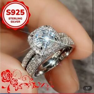 10k over Sterling Silver Moissanite Ring Set